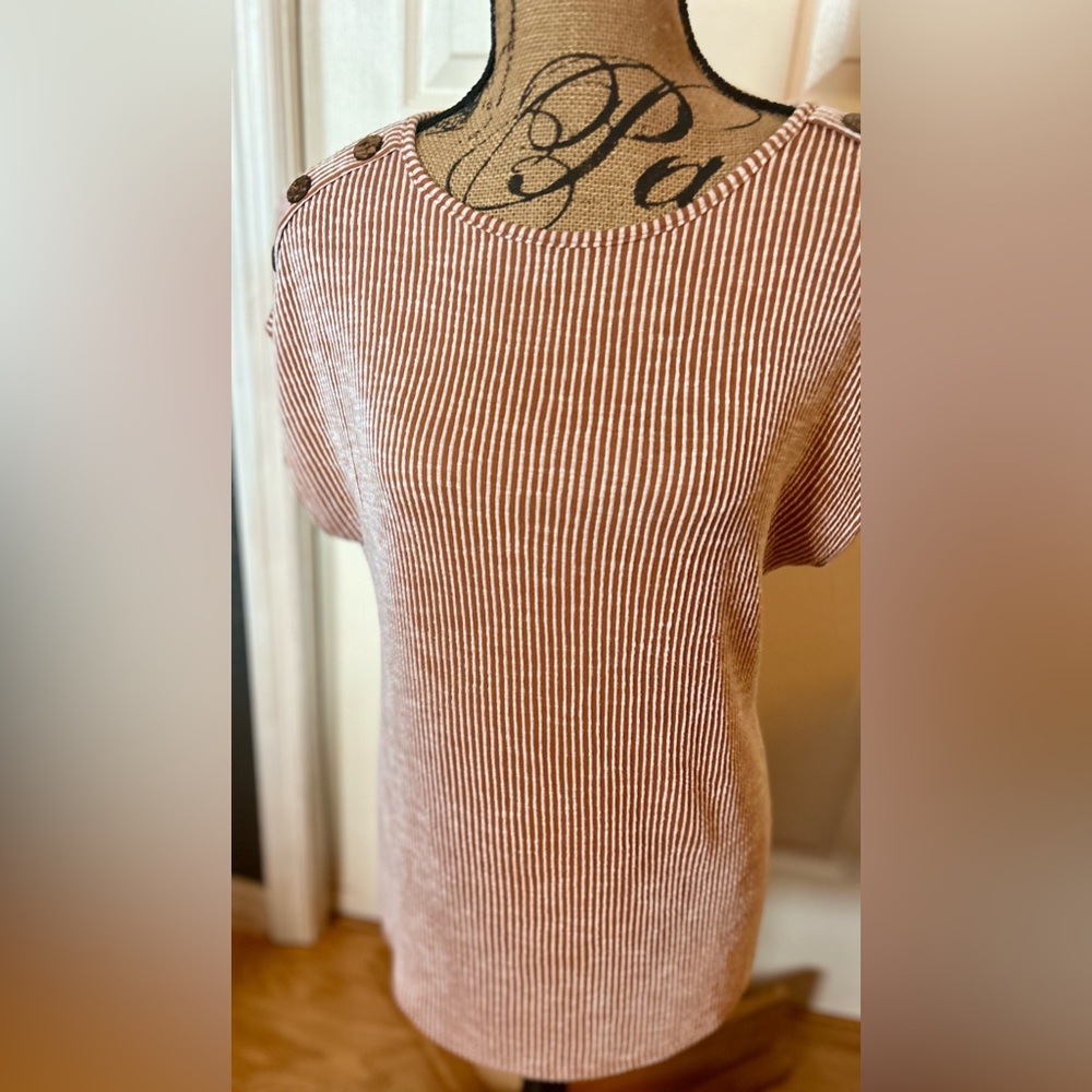 Final Price Clearances Grand Ave Design Burgundy Soft Striped Tunic Top 1X - Picture 4 of 16